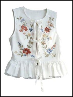 Women's Floral Peplum Tank Top Bow Tie Front Sleeveless Ruffle Hem